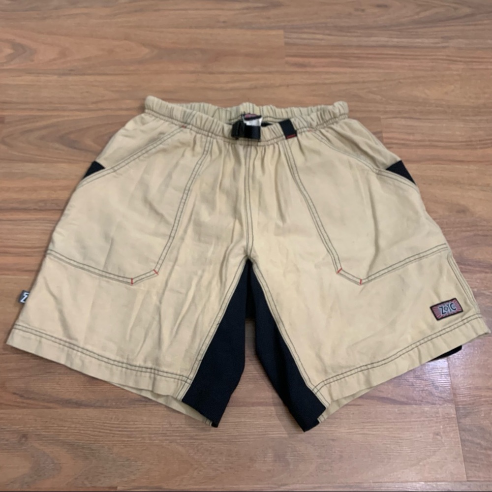 Vintage Zoic Mountain Biking Cylcing Tan Cargo Shorts Men’s Large w/ Inner Liner